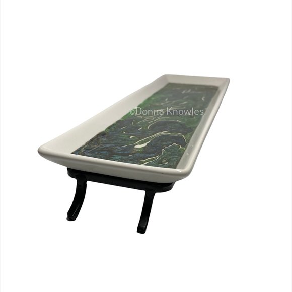 NWOT Fluid Art Ceramic Tray with Metal Stand - Picture 10 of 11